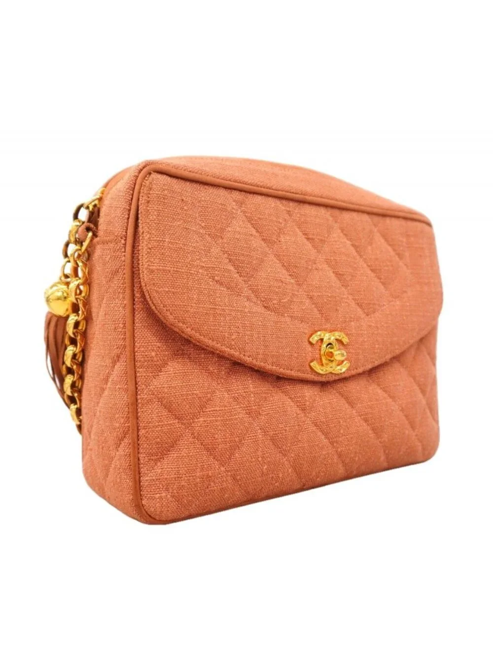 Chanel Shoulder Bag Quilted Canvas Salmon Pink Gold